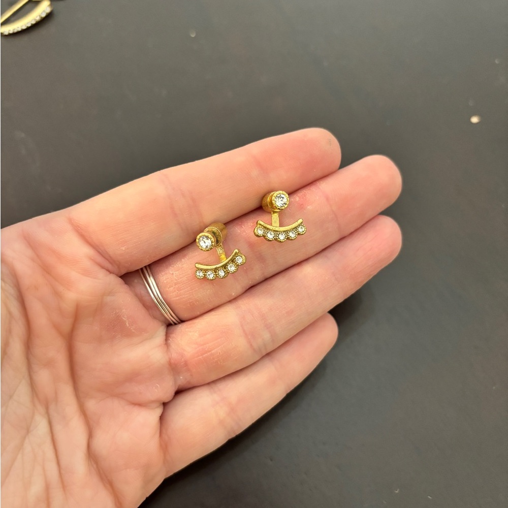 J. Crew Gold & Rhinestone Ear Jacket Stud Earrings